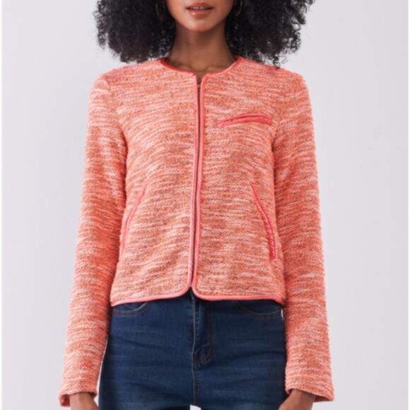 Orange Vintage Tweed Long Sleeve Front Zip-Up Detail Jacket With Pockets - Picture 7 of 16